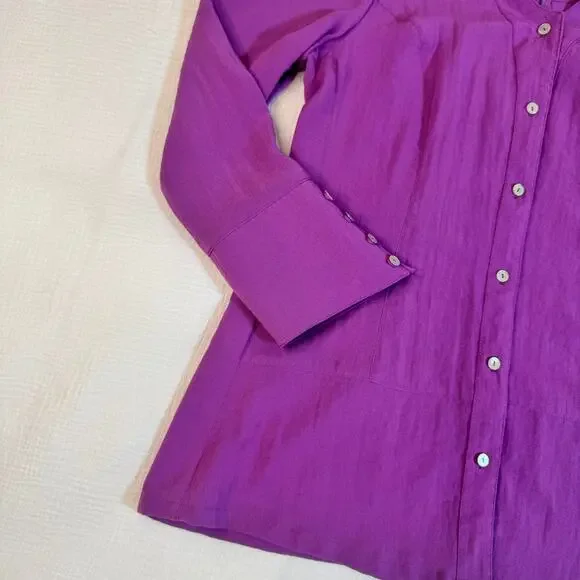 Fridaze Linen Button Blouse Purple Women’s XS Lagenlook Resort Coastal Vacation - Picture 13 of 15